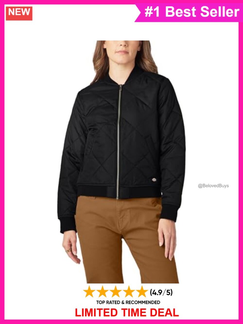 Quilted Bomber Jacket Water Repellent Zip Front Ribbed Trim